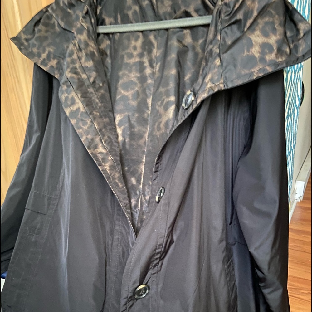 Jones NY Reversible Trench Coat, Black/Leopard, Size 2X